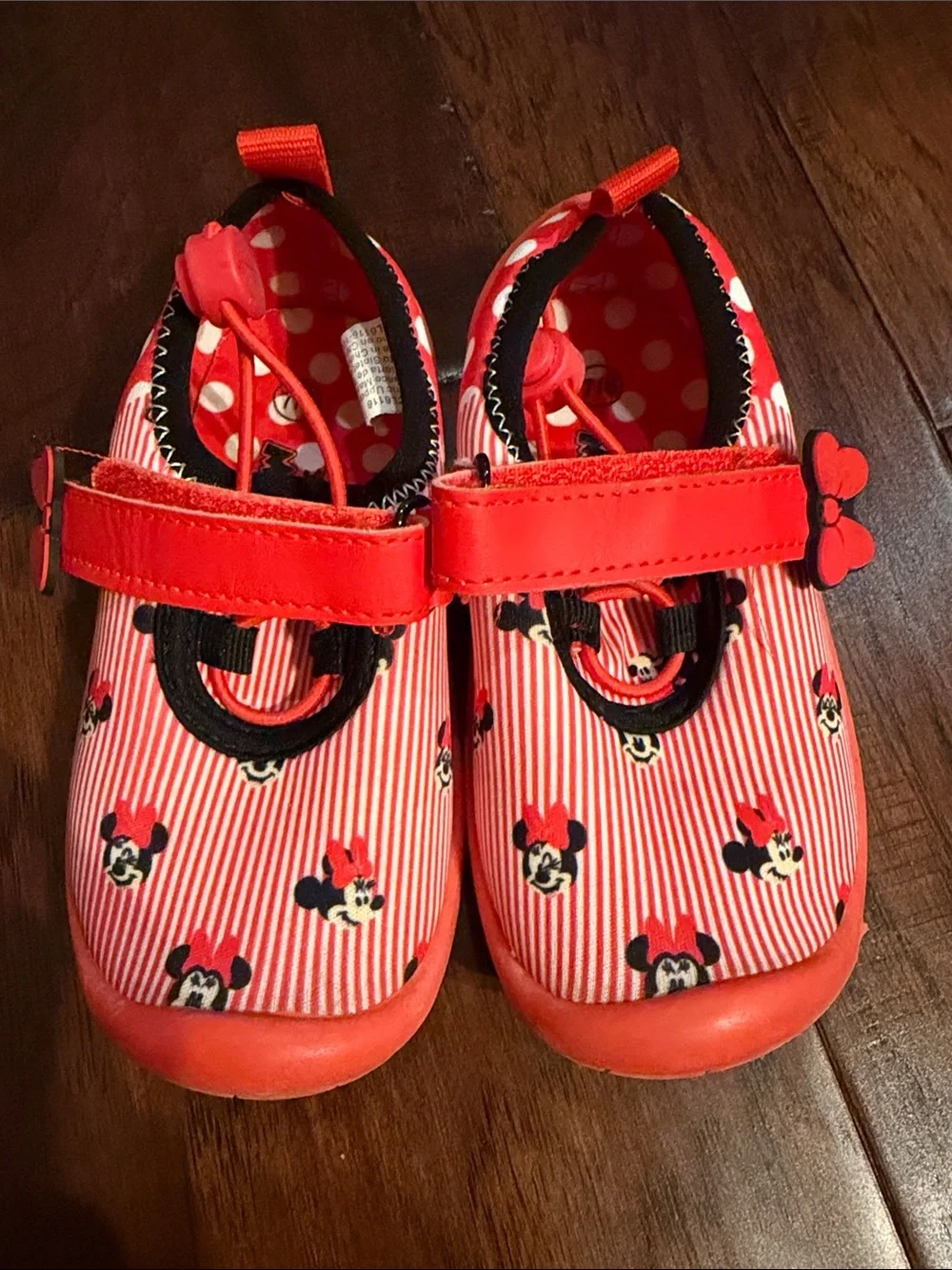 Disney Minnie Mouse Red and White Striped Water Shoes with Heart Charm
